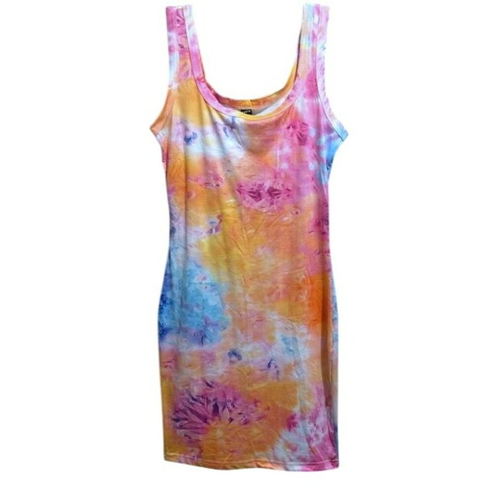 Shein SXY Tie Dye Bodycon Tank Dress Sz M Multicolor Stretch Knee Length NEW